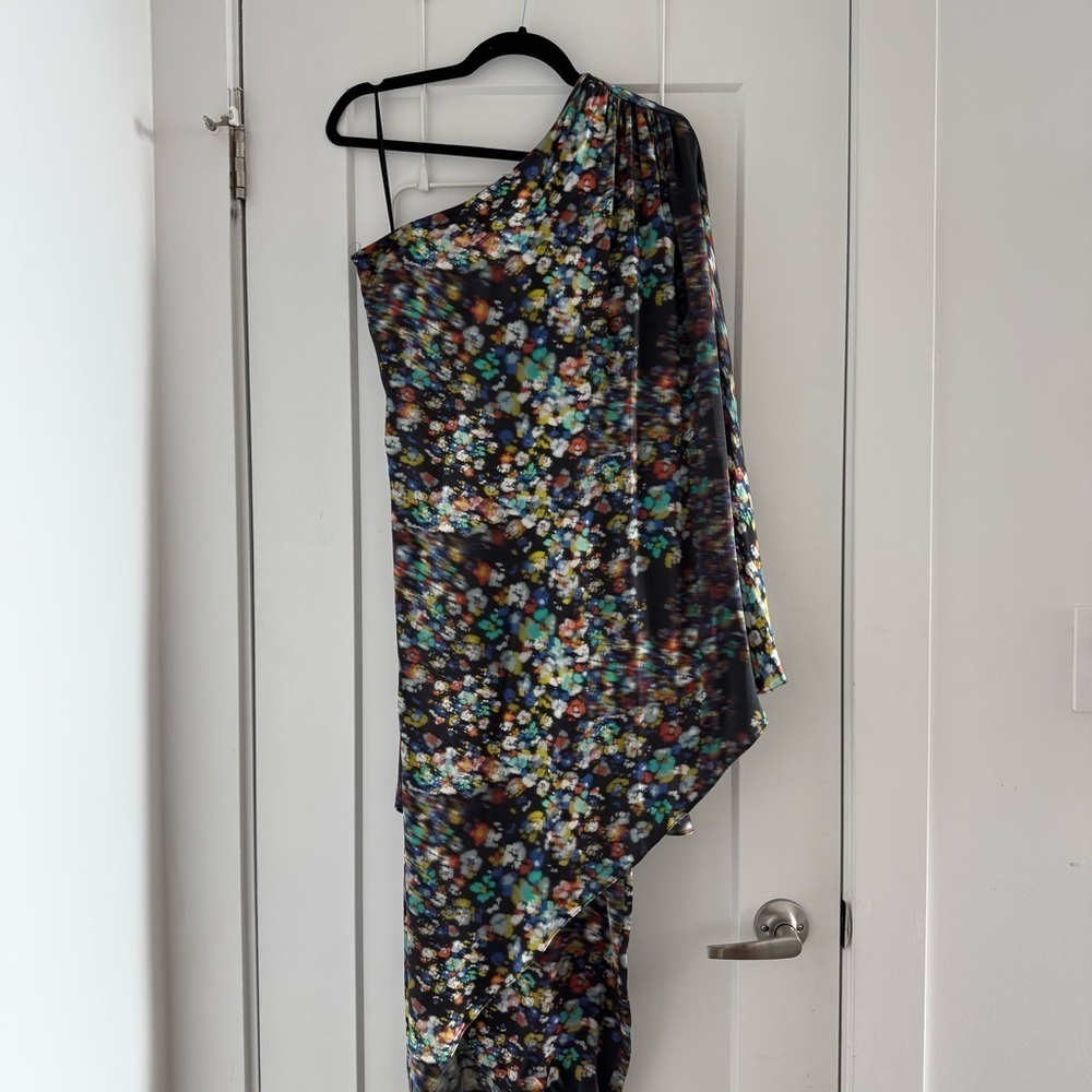 Halston abstract print one shoulder silk kaftan maxi dress - 6 (Medium) - Picture 2 of 7
